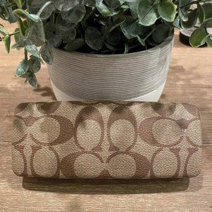 Coach Signature Monogram Tan Brown Hard Clamshell Eye Glasses Case
